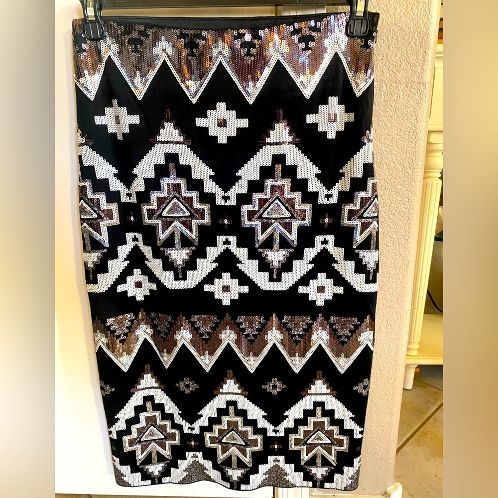 Express Aztec Gunmetal Sequin Skirt